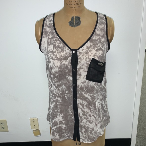 OH MY JULIAN INC. Tops - Oh My Julian Tank Top Womens Size S Sleeveless Button Down Black Gray Sheer NWT